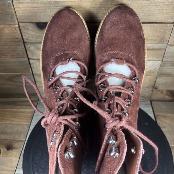 Marc Fisher Womens Size 9 LTD Izzie Maroon Brown Suede Shearling Ankle Boots NEW - Picture 5 of 10